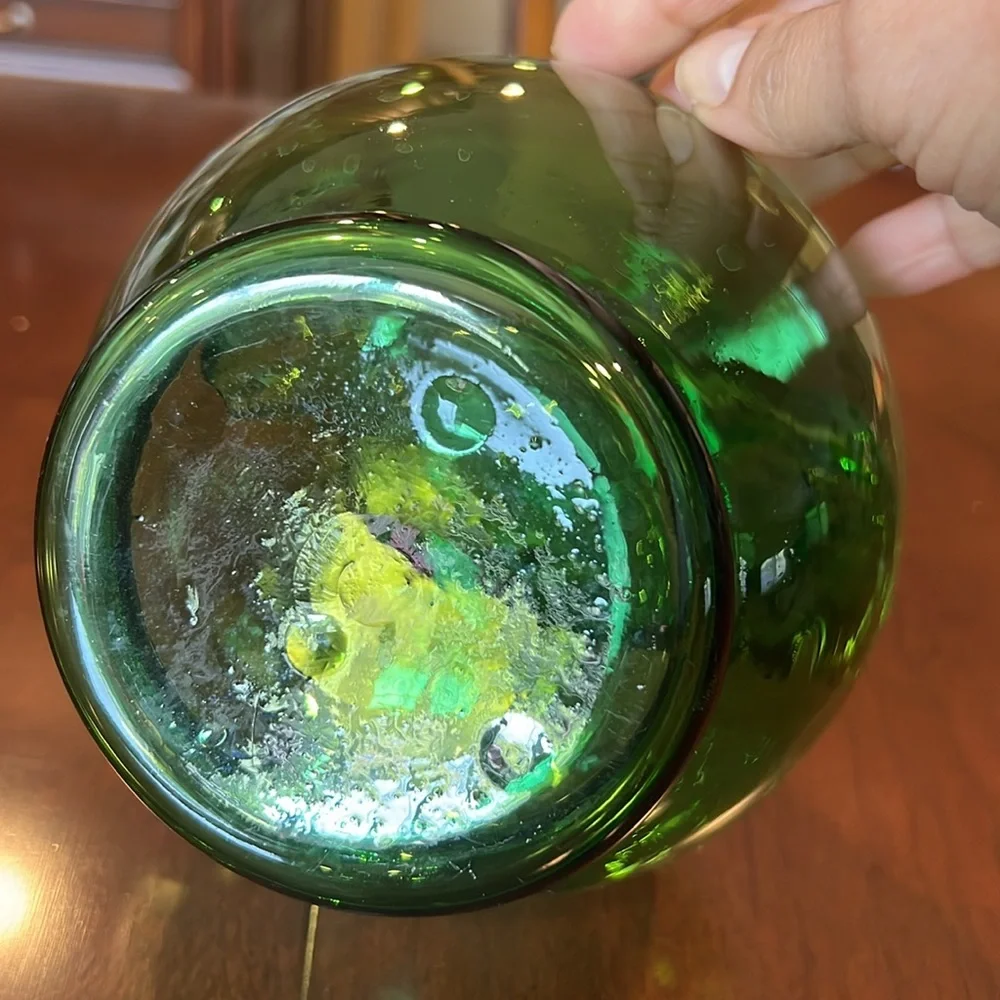 Vintage Italian Green Glass Wine Decanter Ice Chamber Chiller Stopper Hand Blown